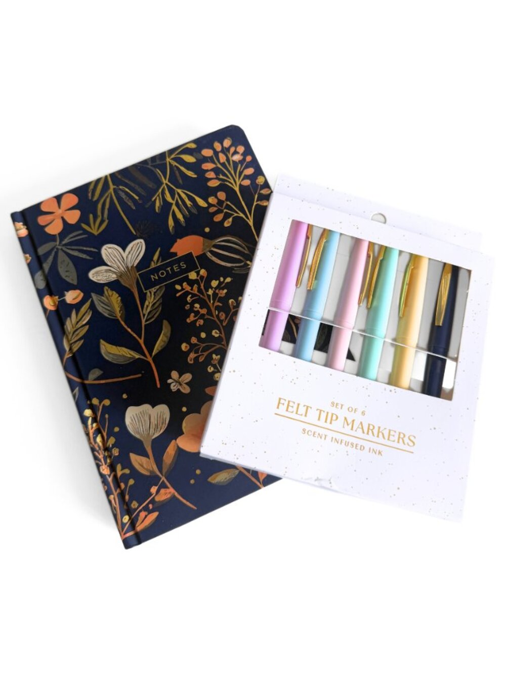 UP&UP Floral Navy Notebook Journal and Scented Felt Tip Markers Pens . 6"x8" NEW